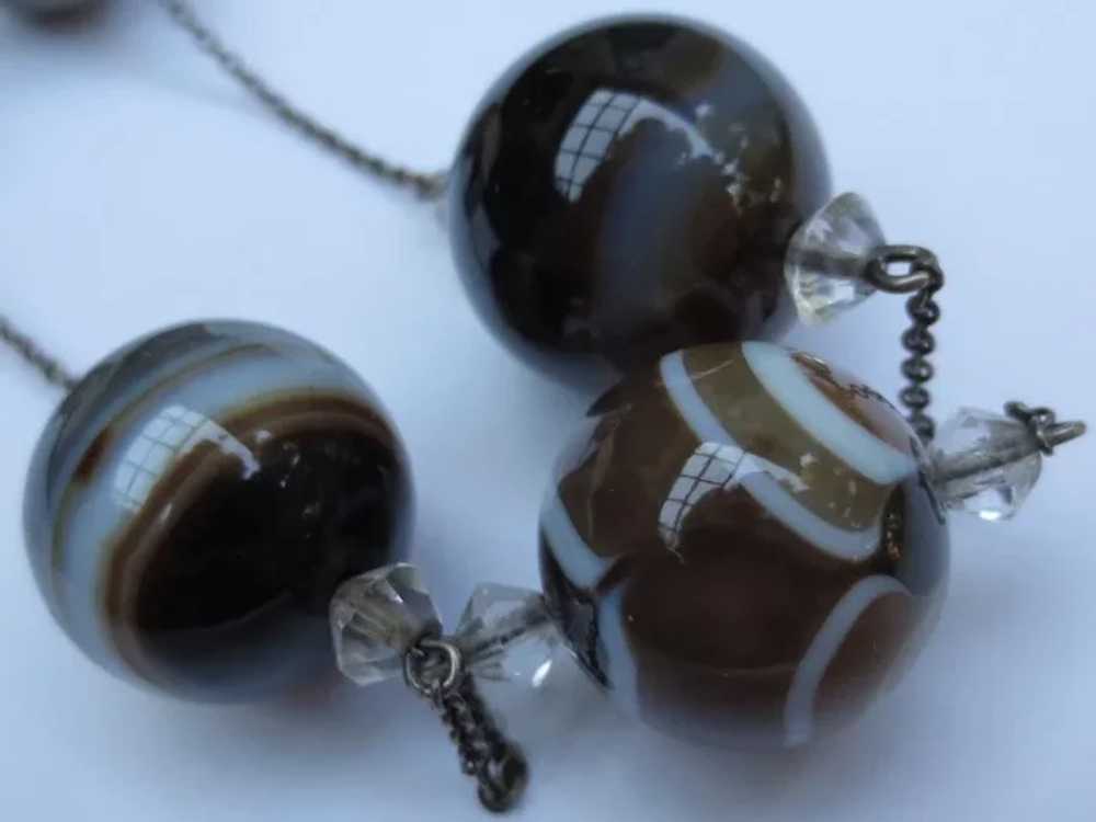 Edwardian Scottish Banded Agate Bead Silver Neckl… - image 4