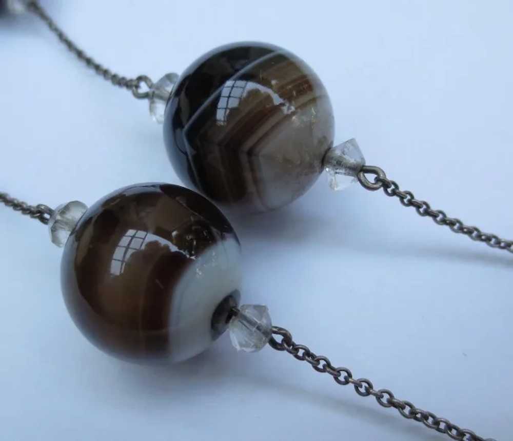 Edwardian Scottish Banded Agate Bead Silver Neckl… - image 5