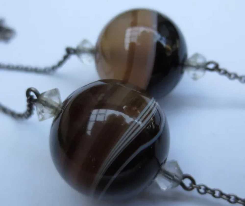 Edwardian Scottish Banded Agate Bead Silver Neckl… - image 6