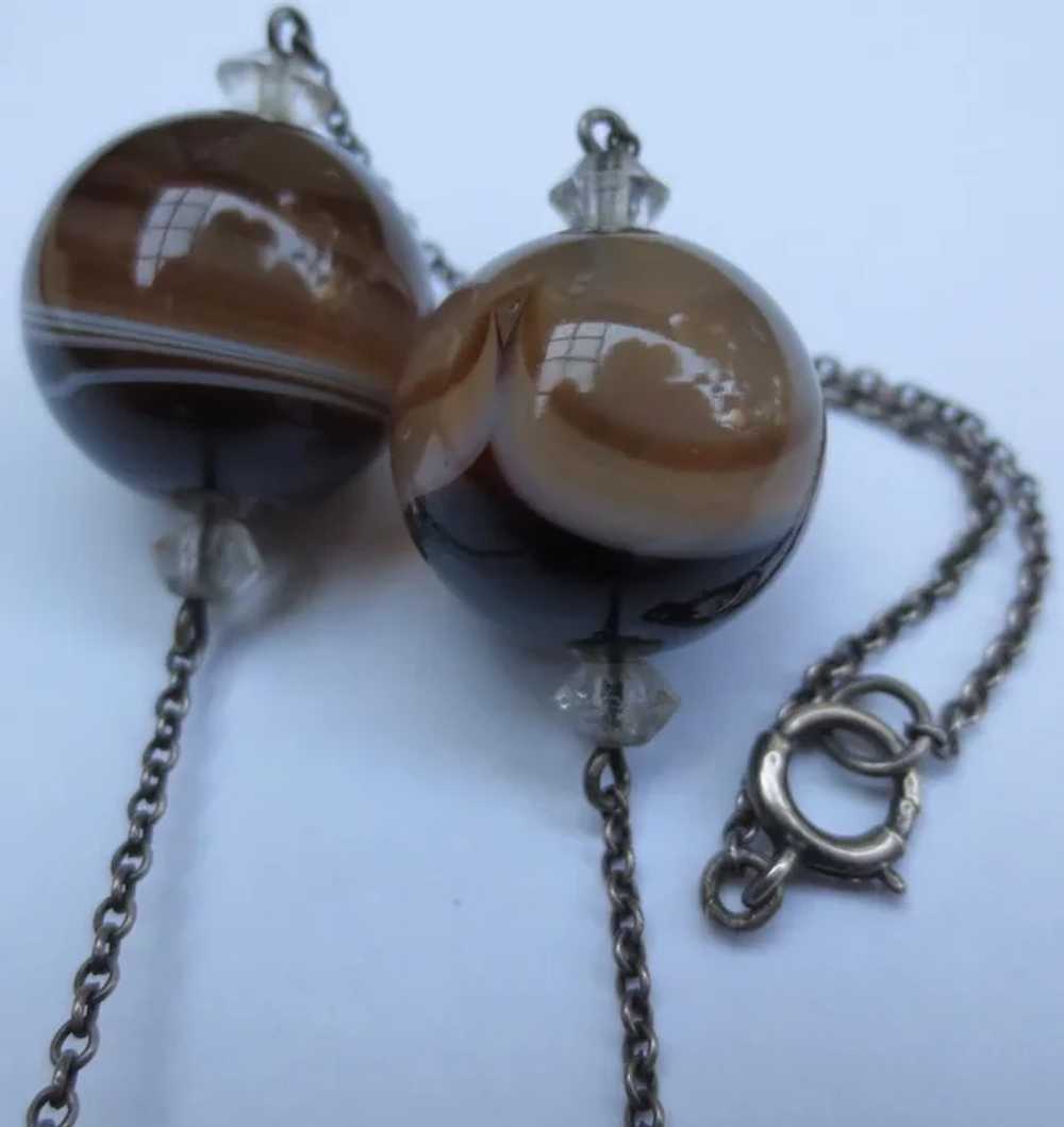 Edwardian Scottish Banded Agate Bead Silver Neckl… - image 7