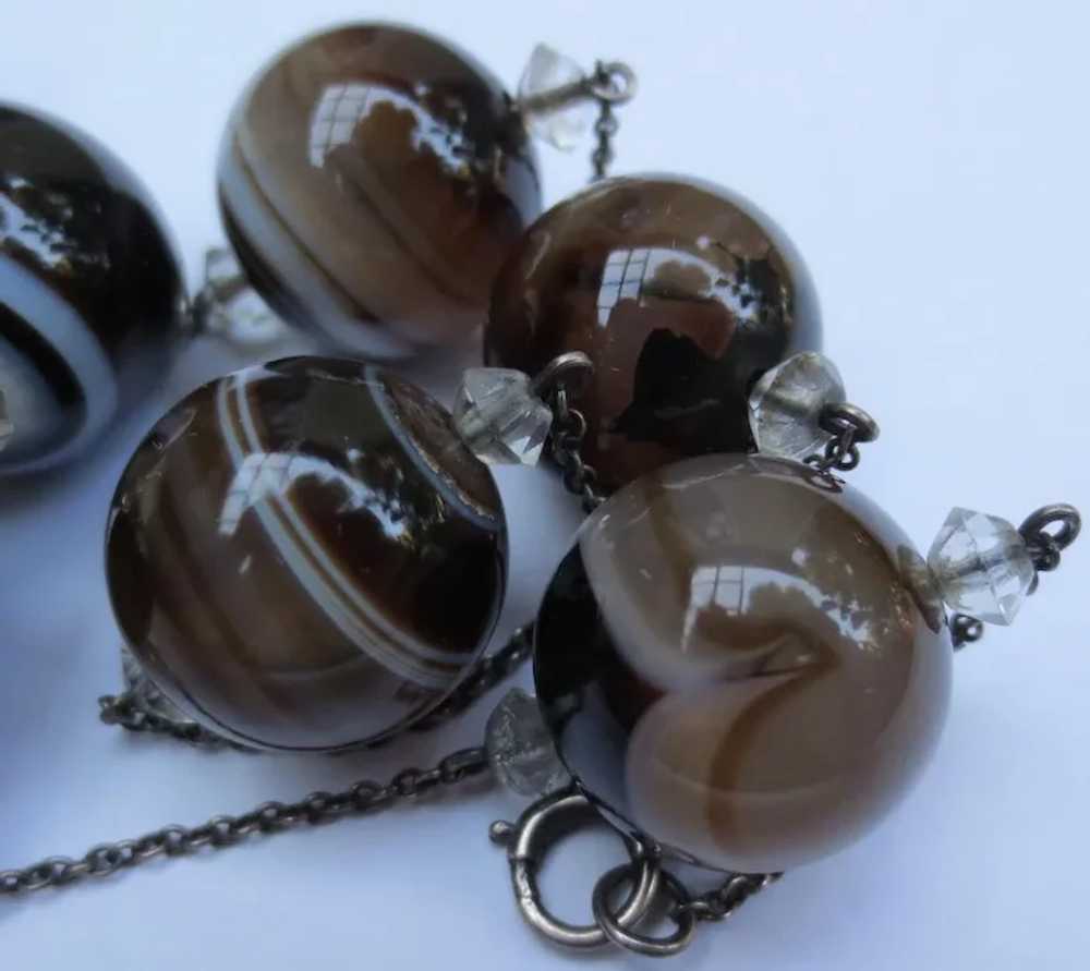 Edwardian Scottish Banded Agate Bead Silver Neckl… - image 8