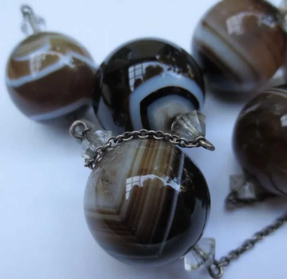 Edwardian Scottish Banded Agate Bead Silver Neckl… - image 9