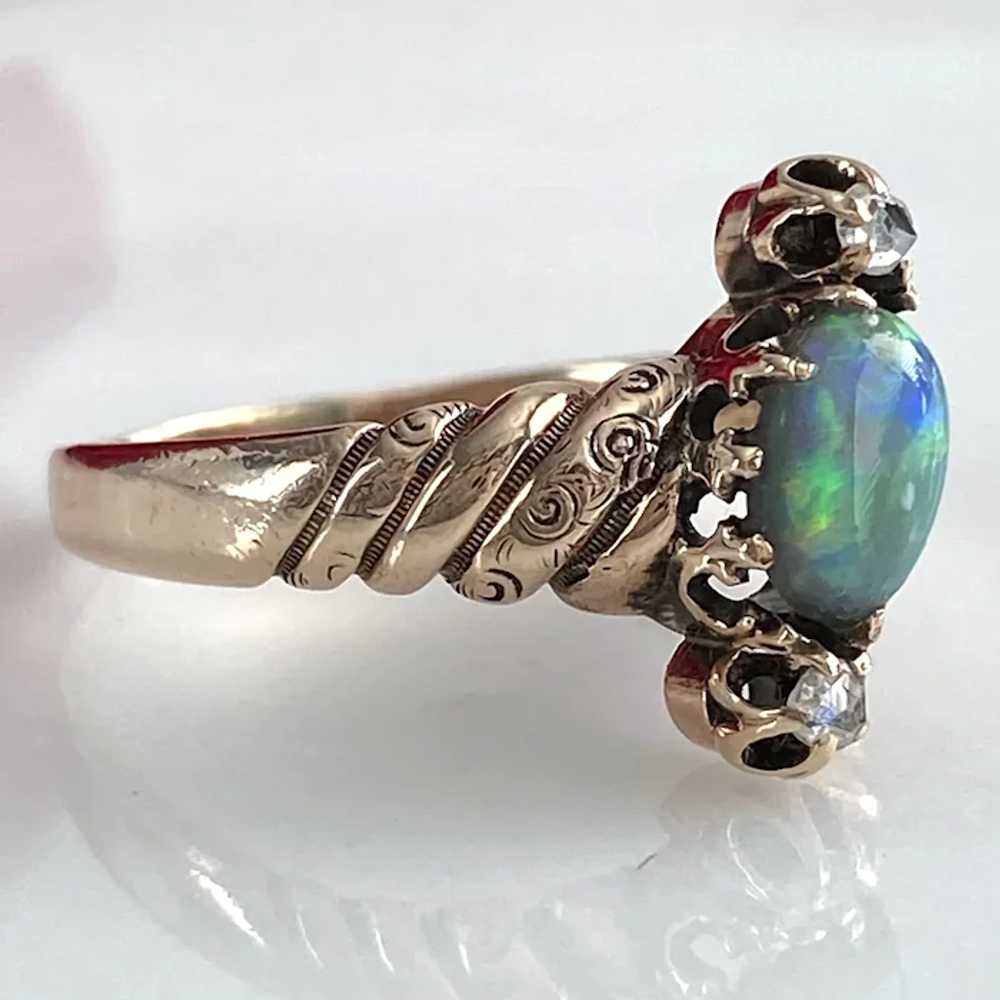 Victorian Black Opal Diamond 14K Ring - image 12