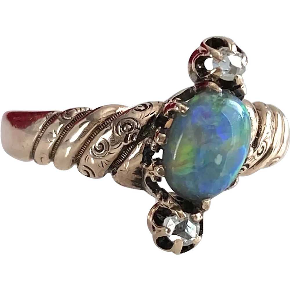 Victorian Black Opal Diamond 14K Ring - image 1