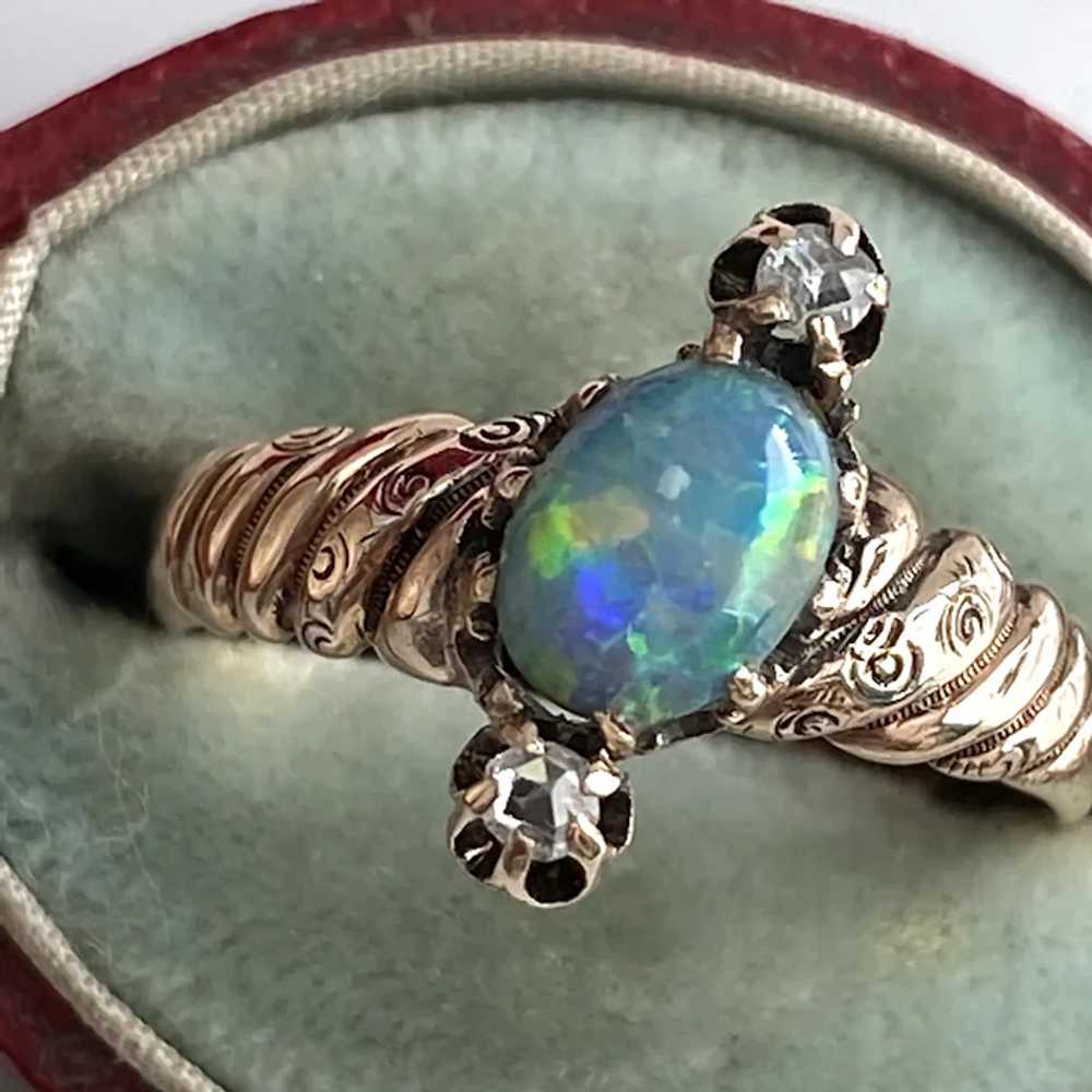 Victorian Black Opal Diamond 14K Ring - image 4