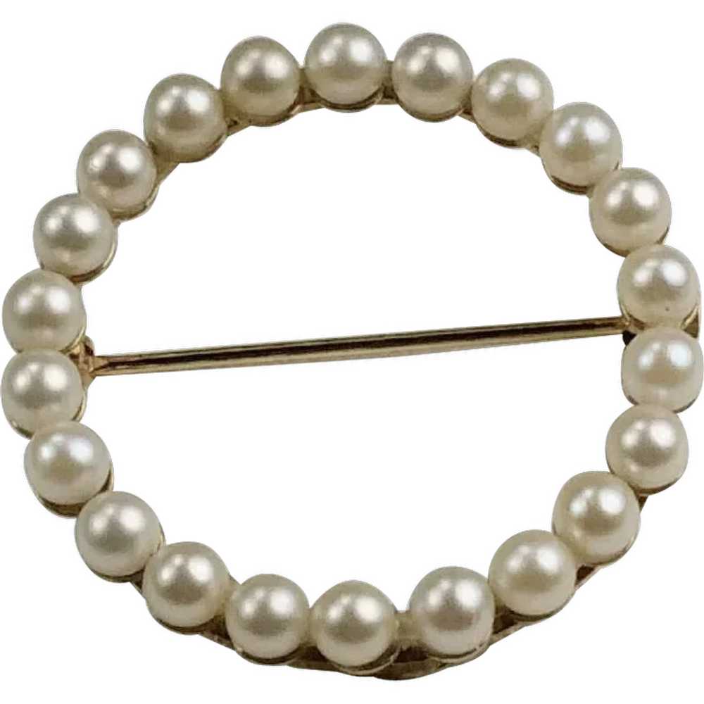 Vintage 14 KT Gold Carl-Art Cultured Pearl Circle… - image 1