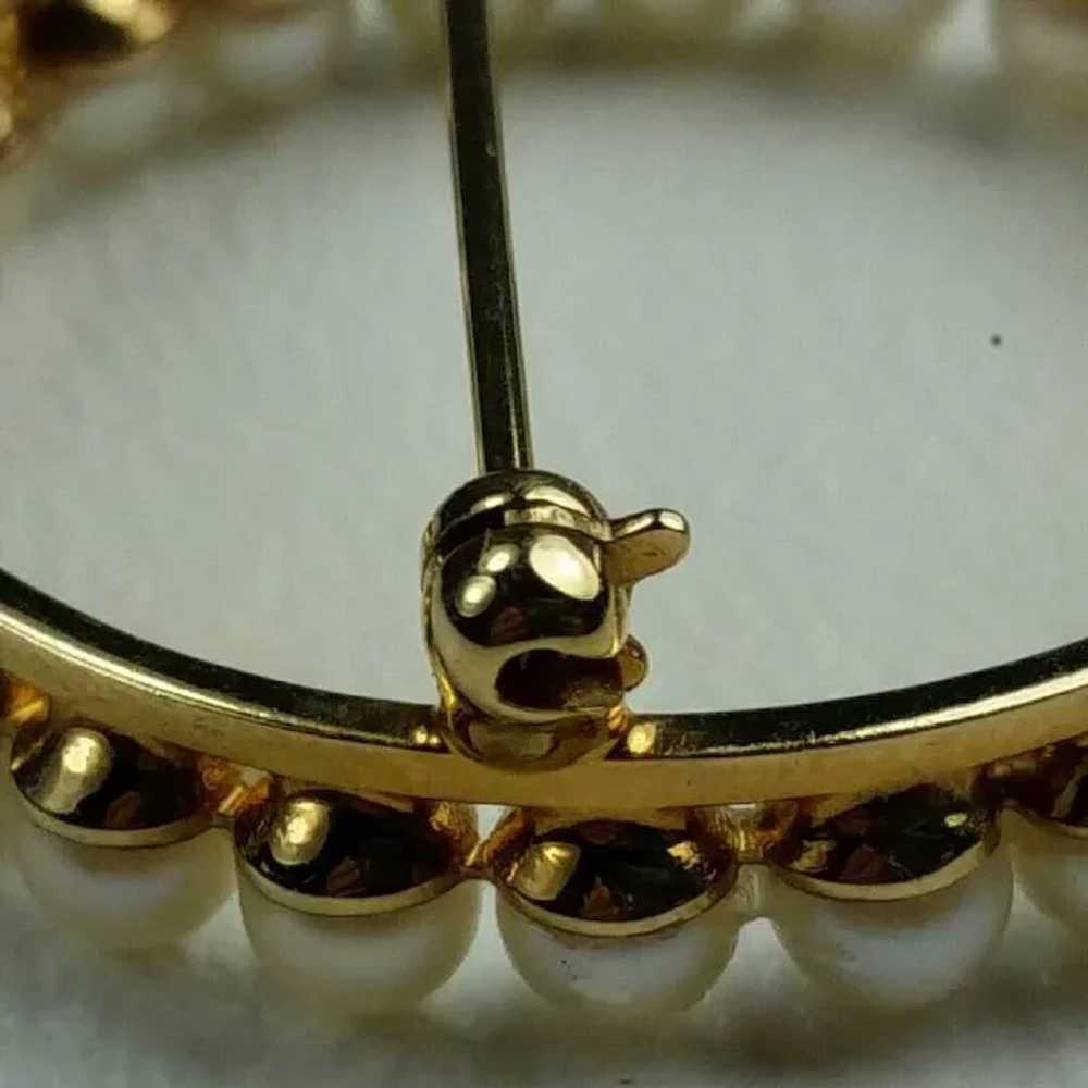 Vintage 14 KT Gold Carl-Art Cultured Pearl Circle… - image 5