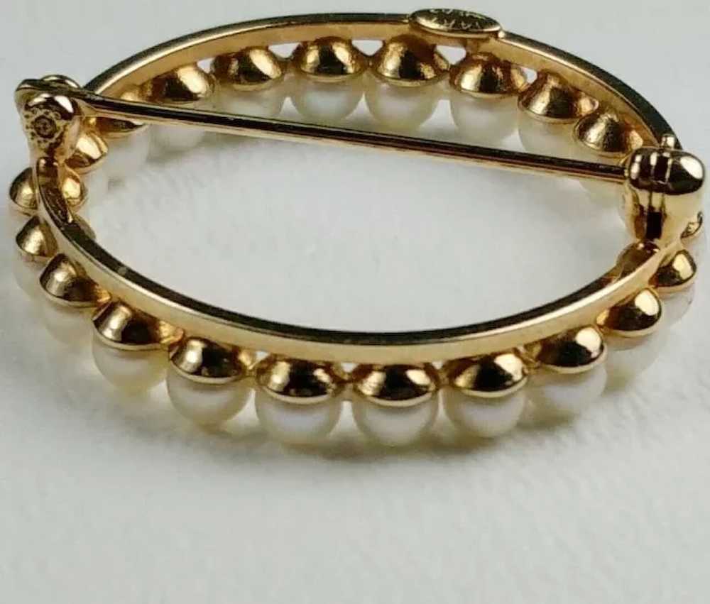 Vintage 14 KT Gold Carl-Art Cultured Pearl Circle… - image 6