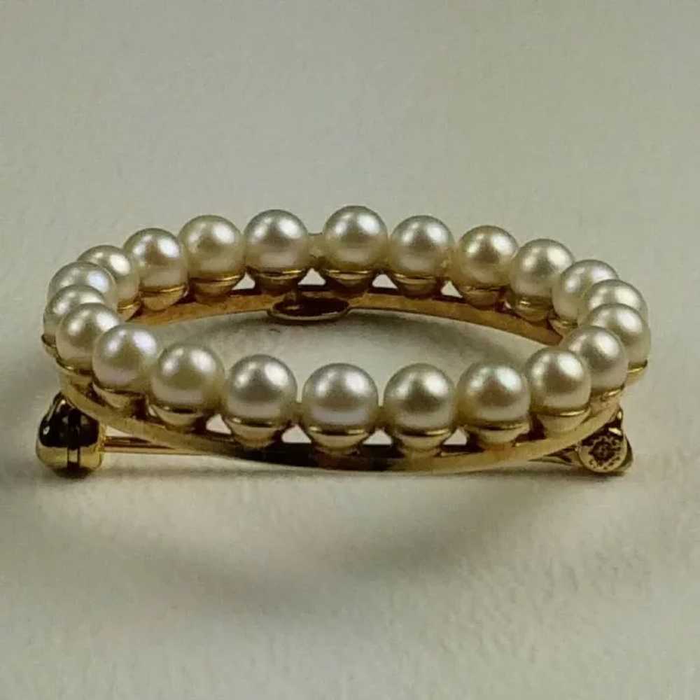 Vintage 14 KT Gold Carl-Art Cultured Pearl Circle… - image 7