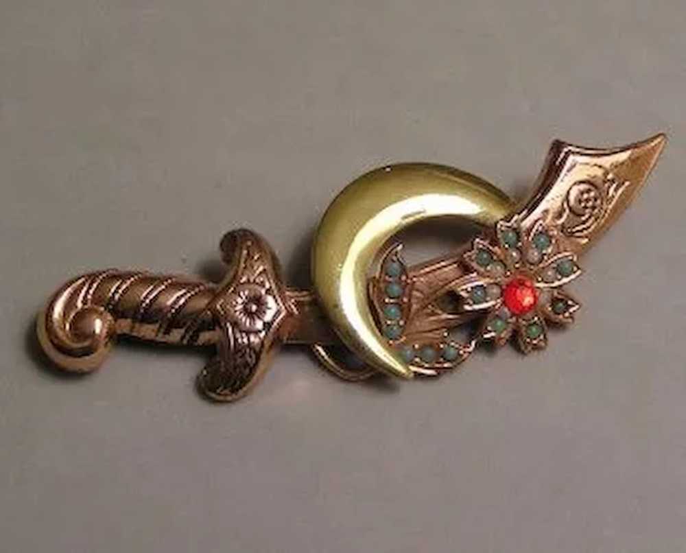 Vintage Sterling Scimitar Sword Pin By Coro Shrin… - image 3