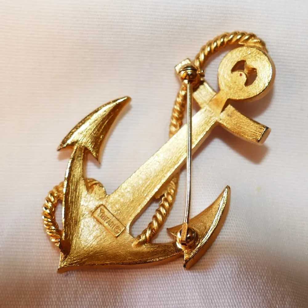 Vintage red enameled Nautical Anchor Brooch Trifa… - image 4