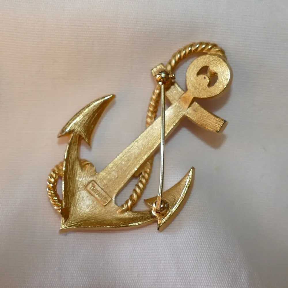 Vintage red enameled Nautical Anchor Brooch Trifa… - image 5