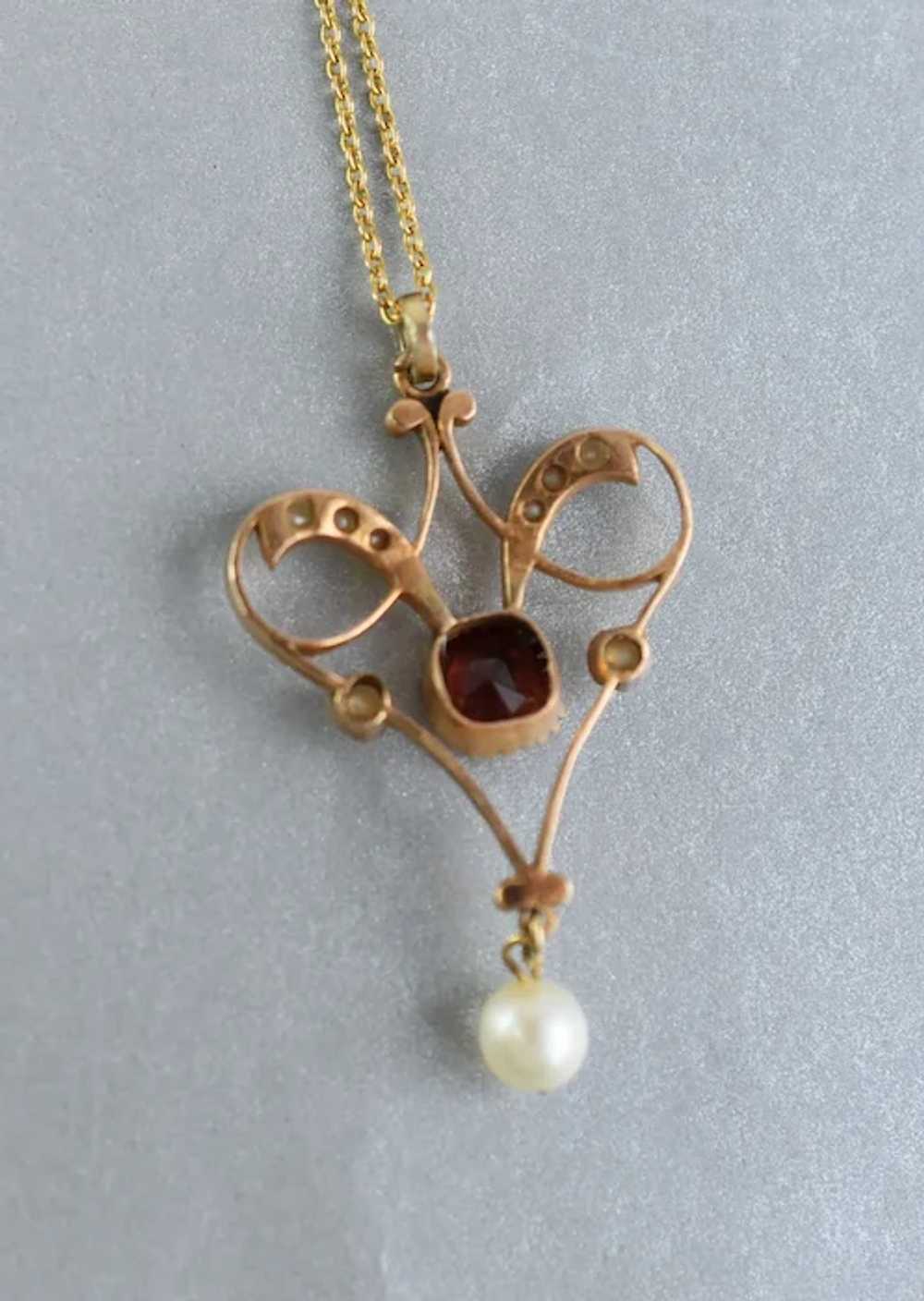 Antique Art Nouveau 14K Gold Garnet And Pearl Pen… - image 11