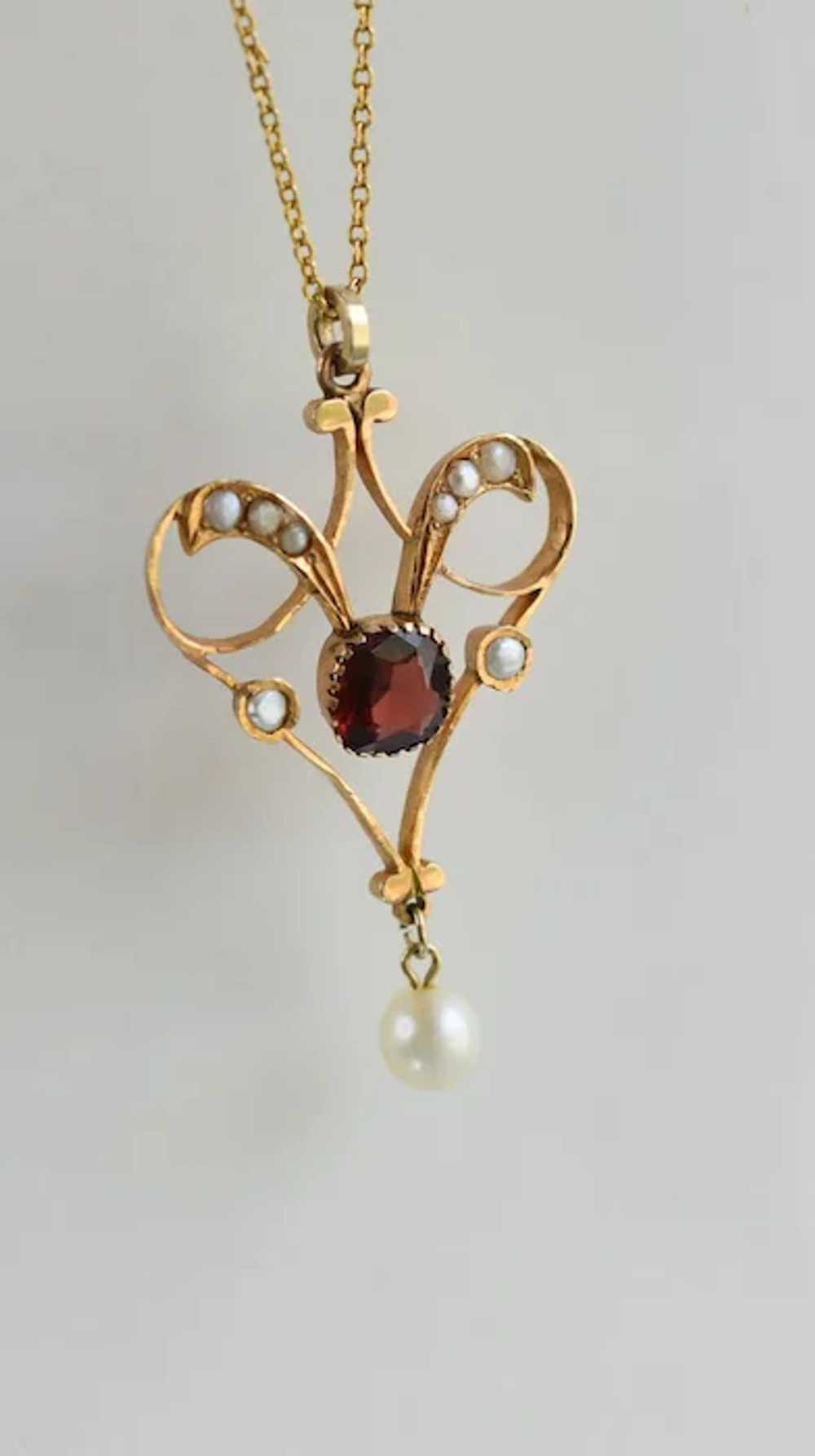 Antique Art Nouveau 14K Gold Garnet And Pearl Pen… - image 8