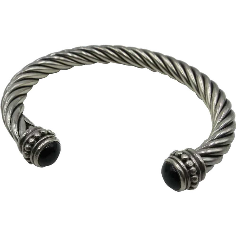 VINTAGE Lovely Sterling Twist Bracelet with Onyx Ends… - Gem