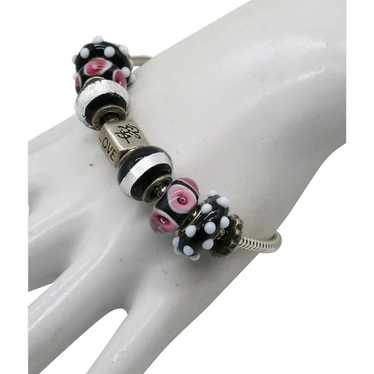 VINTAGE Sterling  Jeweled Charm Bracelet  7 Inches - image 1