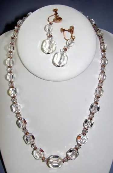 VINTAGE Cut Glass Faceted Beaded Necklace and Earr