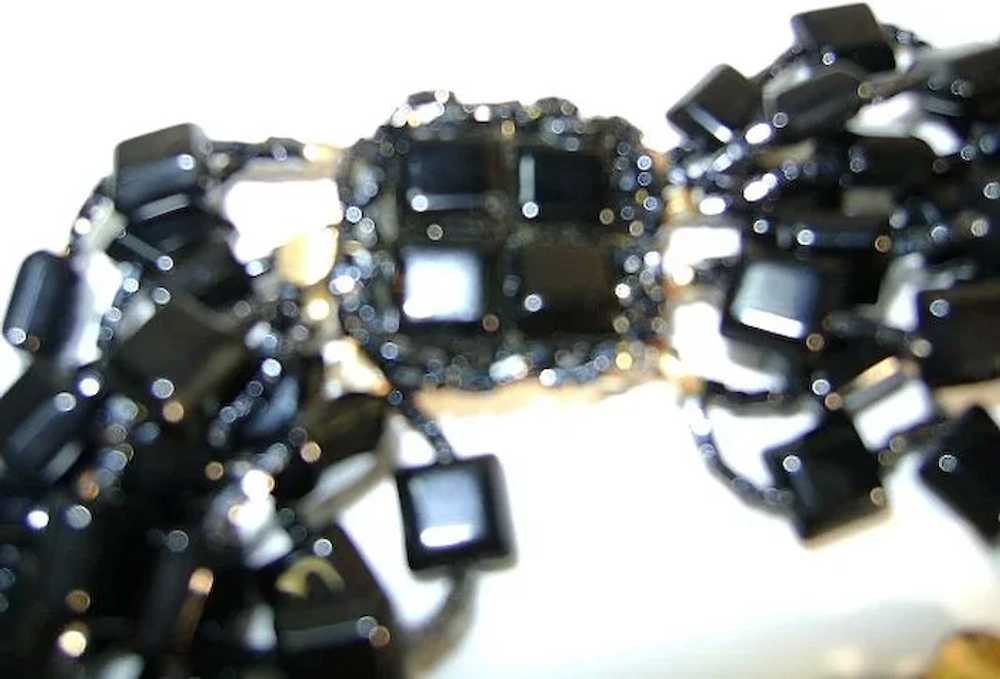 VINTAGE  Black glass 8 strand Necklace and Earrin… - image 3