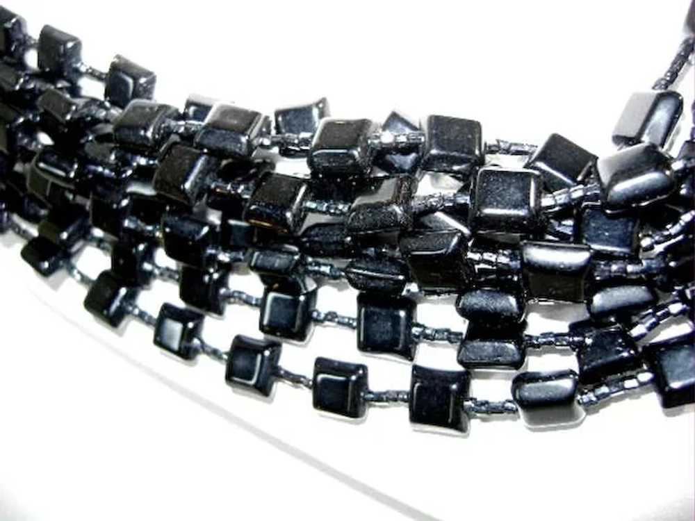 VINTAGE  Black glass 8 strand Necklace and Earrin… - image 5