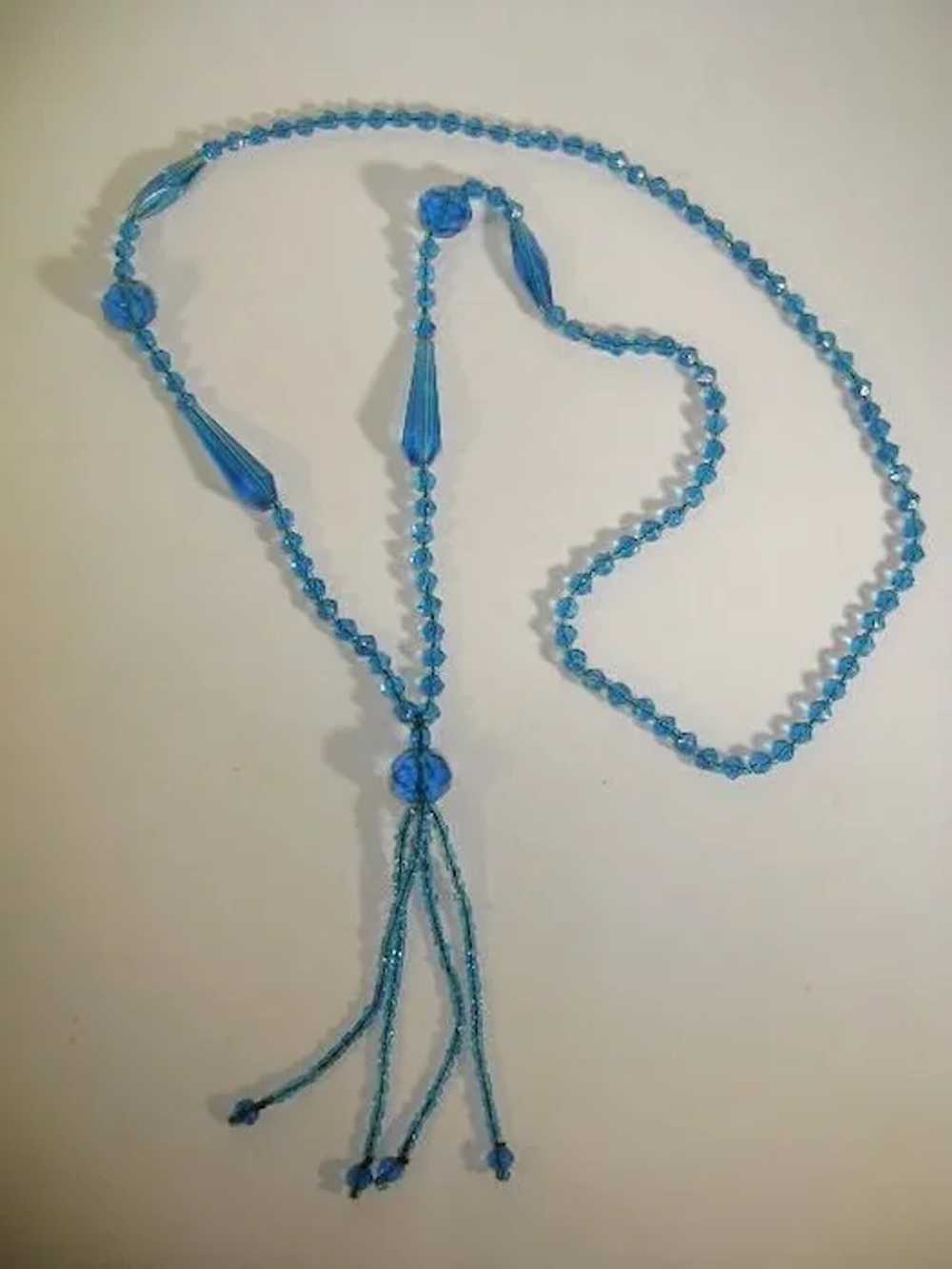 VINTAGE Beautiful Blue Bugle Bead Necklace Flapper - image 1