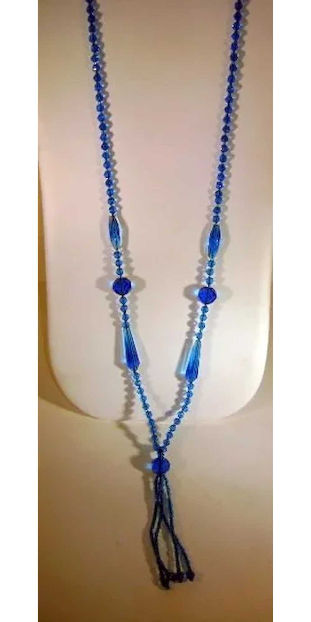 VINTAGE Beautiful Blue Bugle Bead Necklace Flapper - image 2