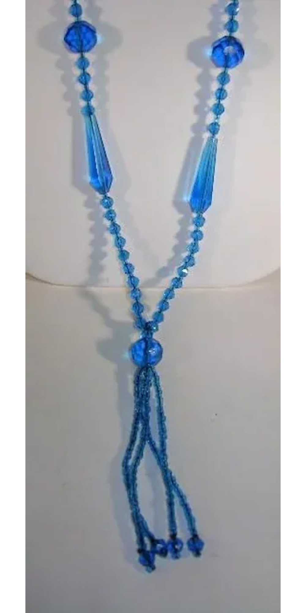 VINTAGE Beautiful Blue Bugle Bead Necklace Flapper - image 3