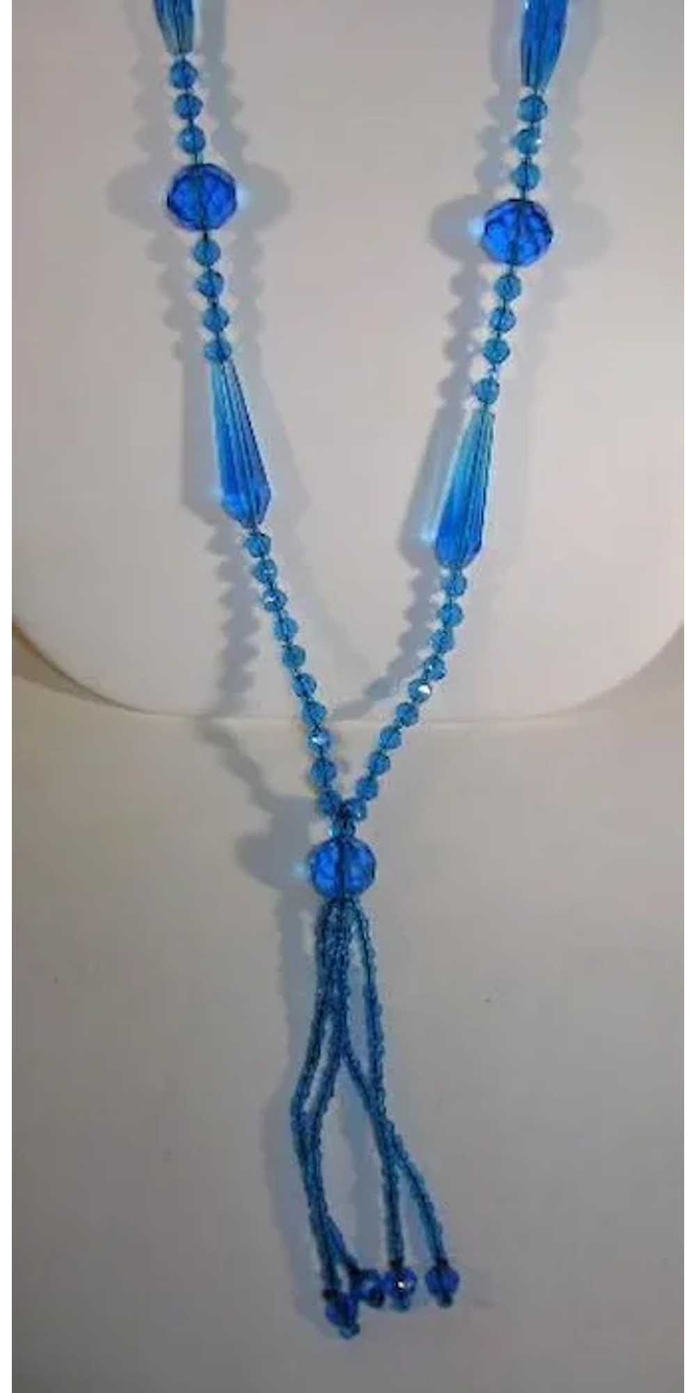 VINTAGE Beautiful Blue Bugle Bead Necklace Flapper - image 5