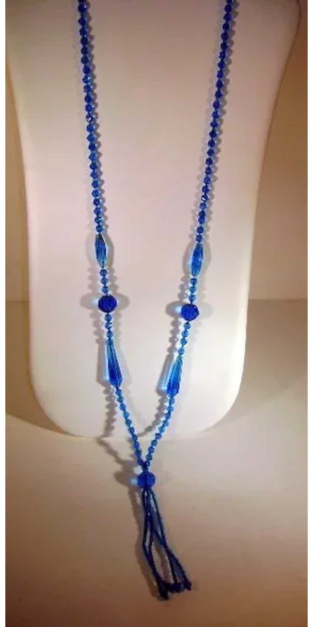 VINTAGE Beautiful Blue Bugle Bead Necklace Flapper - image 6