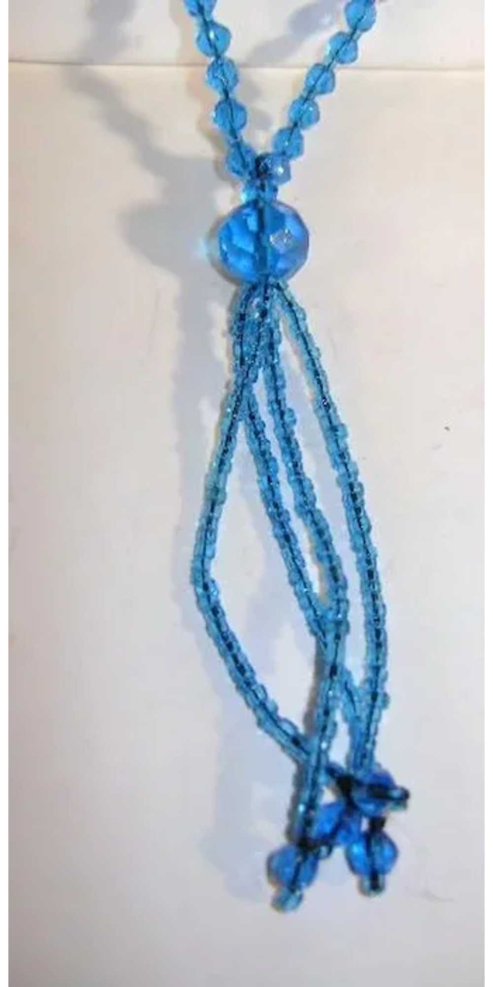 VINTAGE Beautiful Blue Bugle Bead Necklace Flapper - image 7