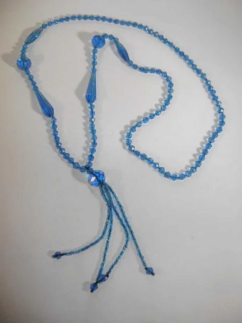 VINTAGE Beautiful Blue Bugle Bead Necklace Flapper - image 8