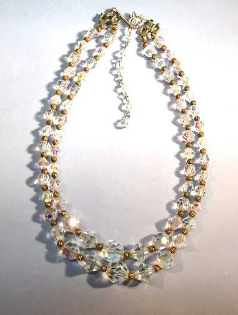 VINTAGE Two Strand Crystal Faceted Bead with Bras… - image 1