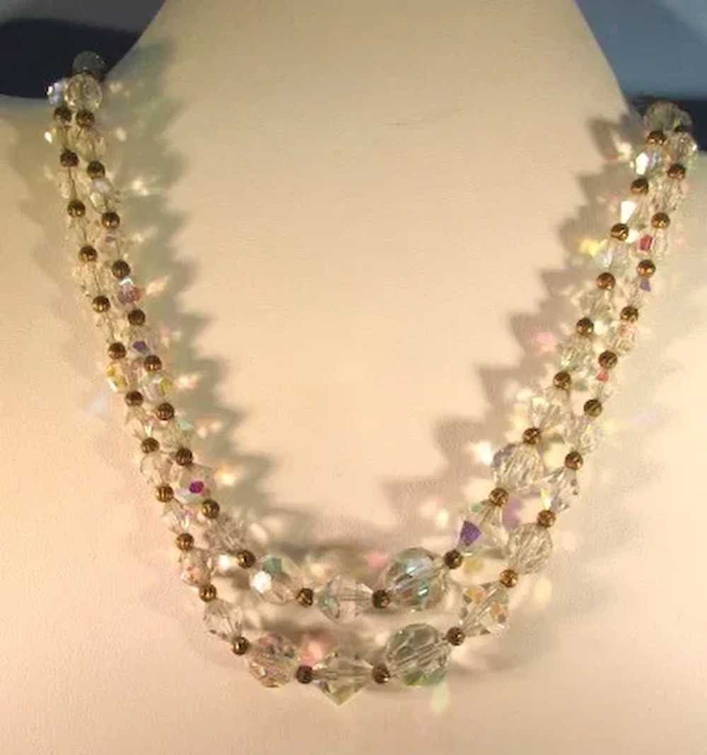VINTAGE Two Strand Crystal Faceted Bead with Bras… - image 2