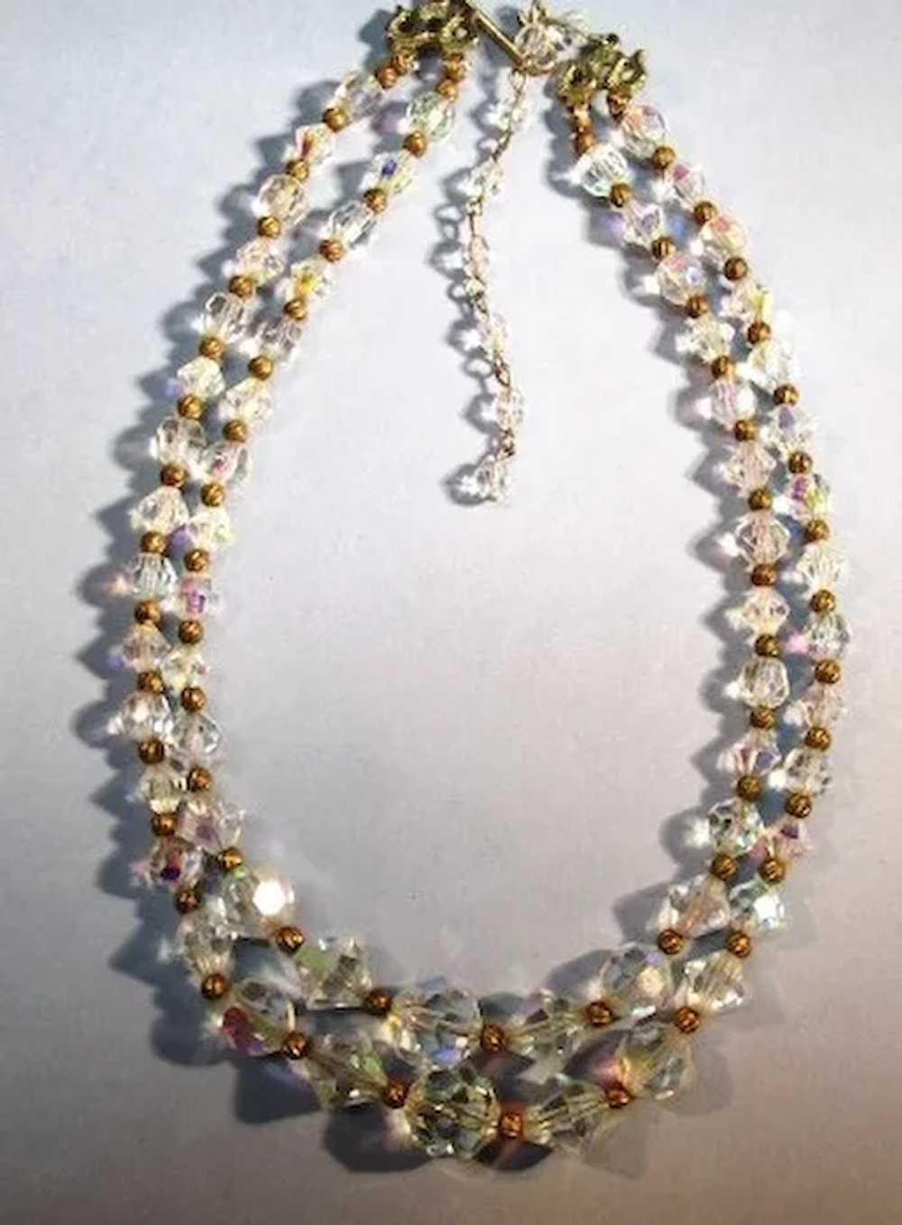 VINTAGE Two Strand Crystal Faceted Bead with Bras… - image 6