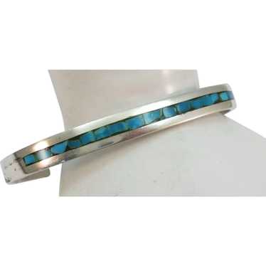 VINTAGE Older Silver and Turquoise Chip Bracelet S