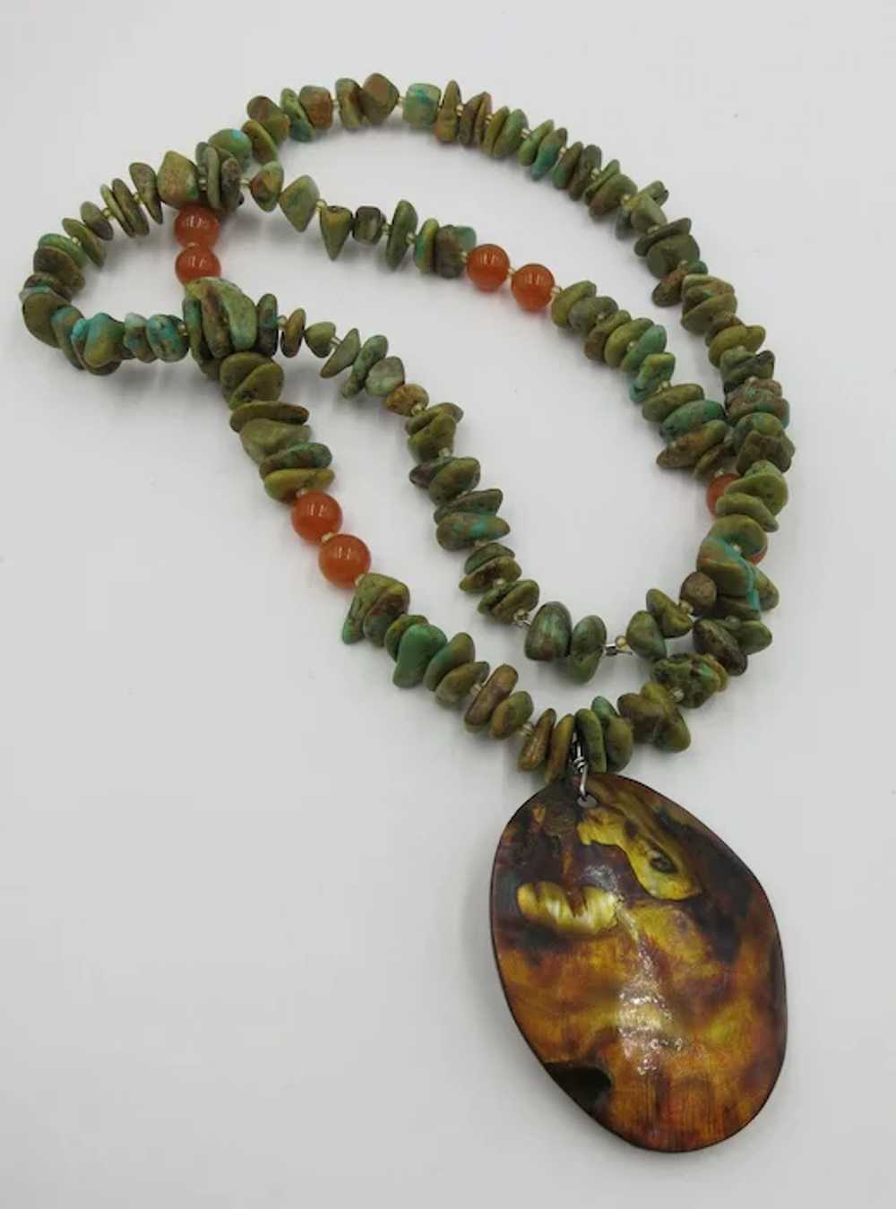 VINTAGE Green Turquoise Nuggets:  Carnelian Beads… - image 2