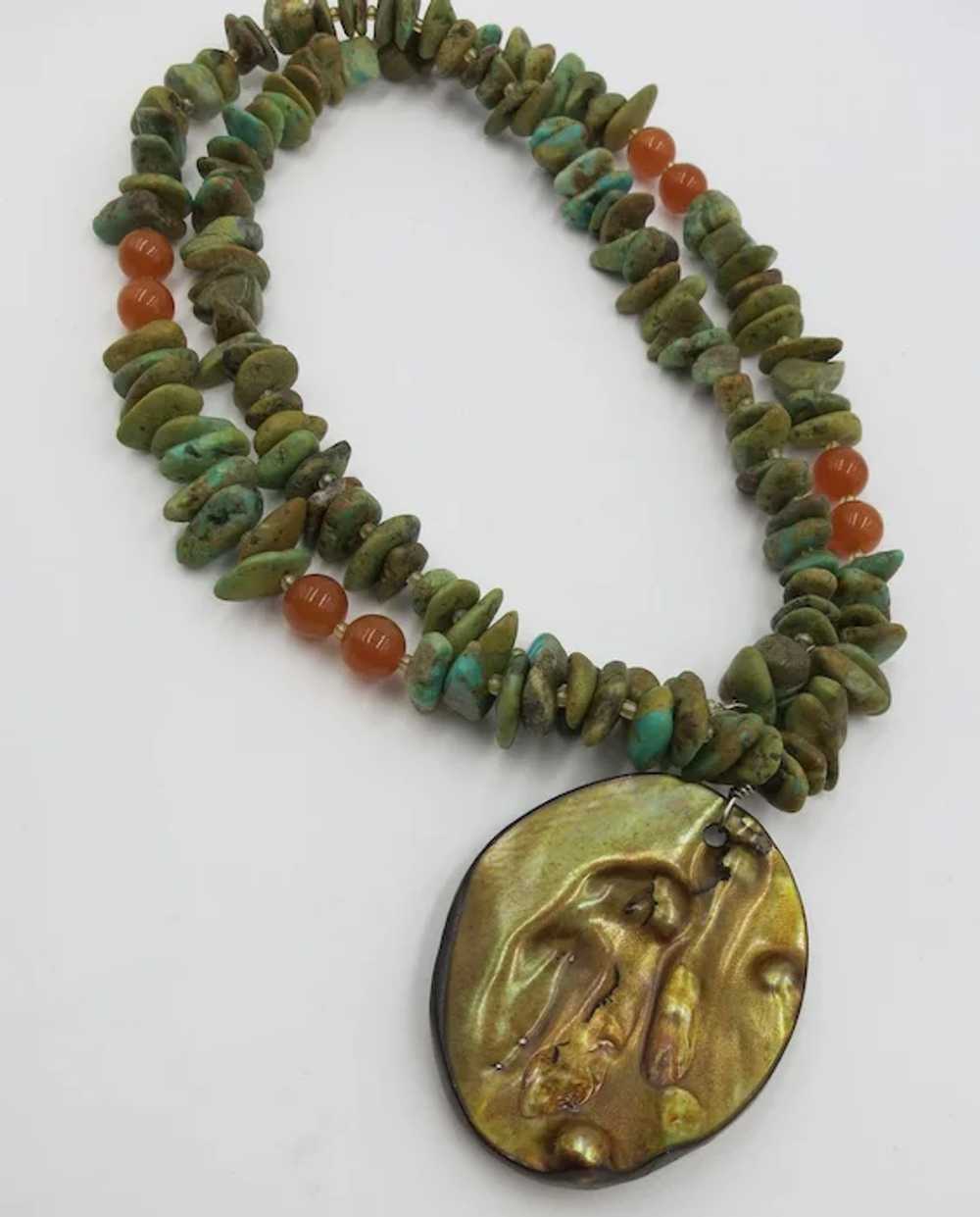 VINTAGE Green Turquoise Nuggets:  Carnelian Beads… - image 3