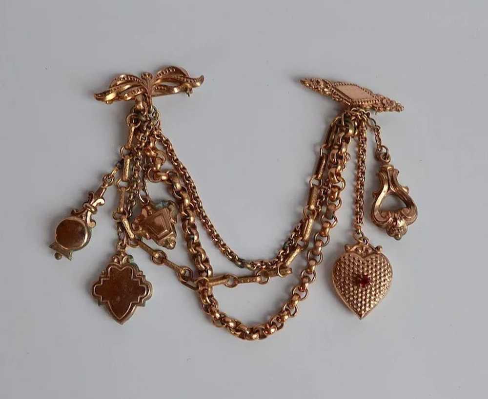 Vintage Victorian revival 5 charms Pinchbeck Chat… - image 3