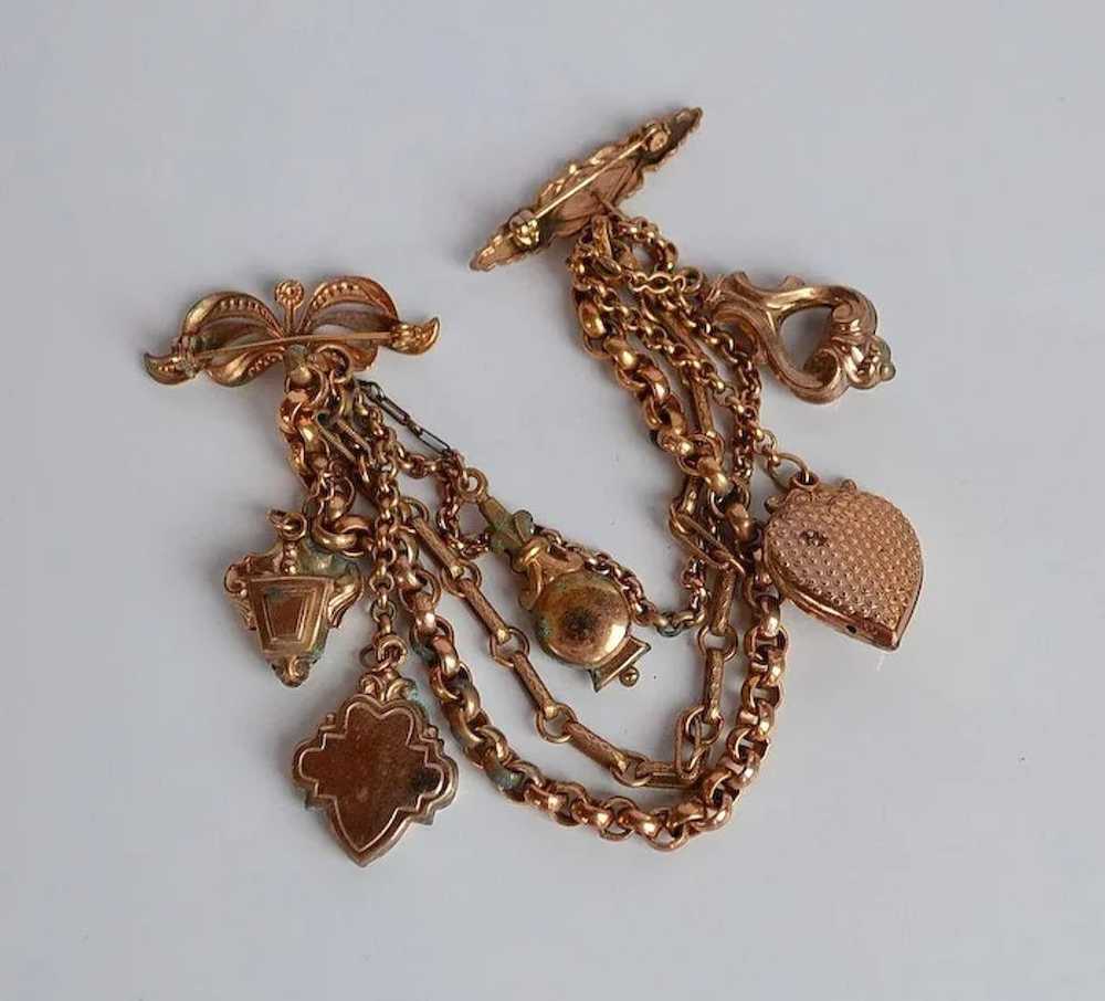 Vintage Victorian revival 5 charms Pinchbeck Chat… - image 4