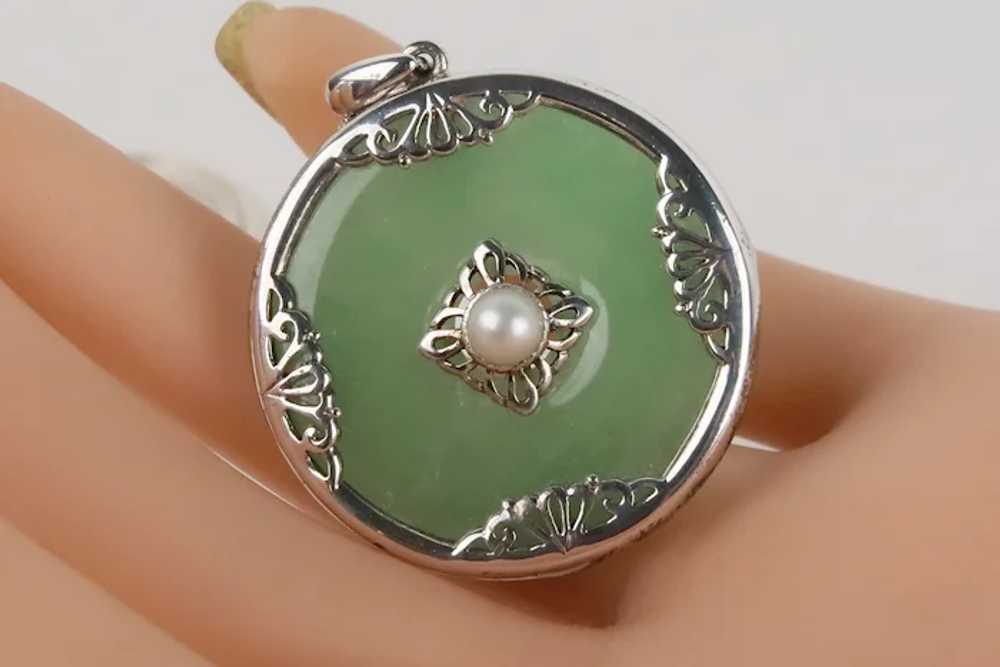 Vintage  Sterling Silver Jade Pearl Pendant - image 6