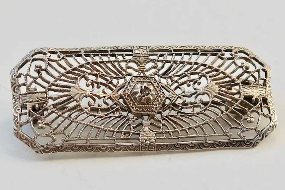 Antique Sterling Silver Diamond Filigree Brooch/P… - image 2