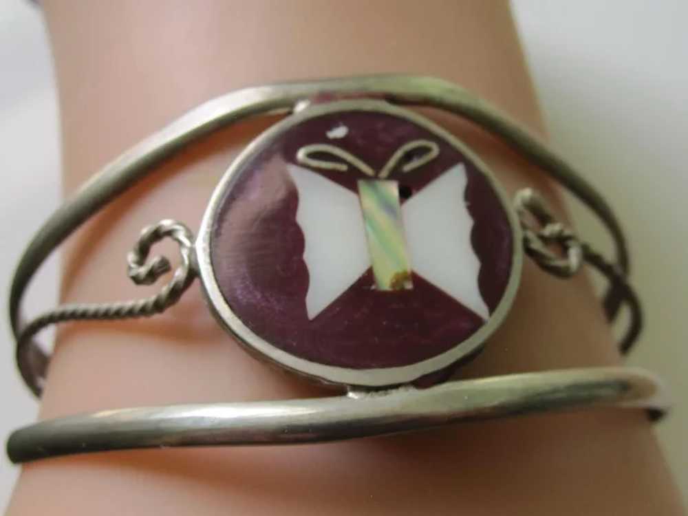 Vintage Sterling Silver Enameled With MOP Butterf… - image 4