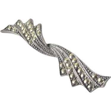 Art Deco Sterling Silver Twisted Bow Brooch With … - image 1