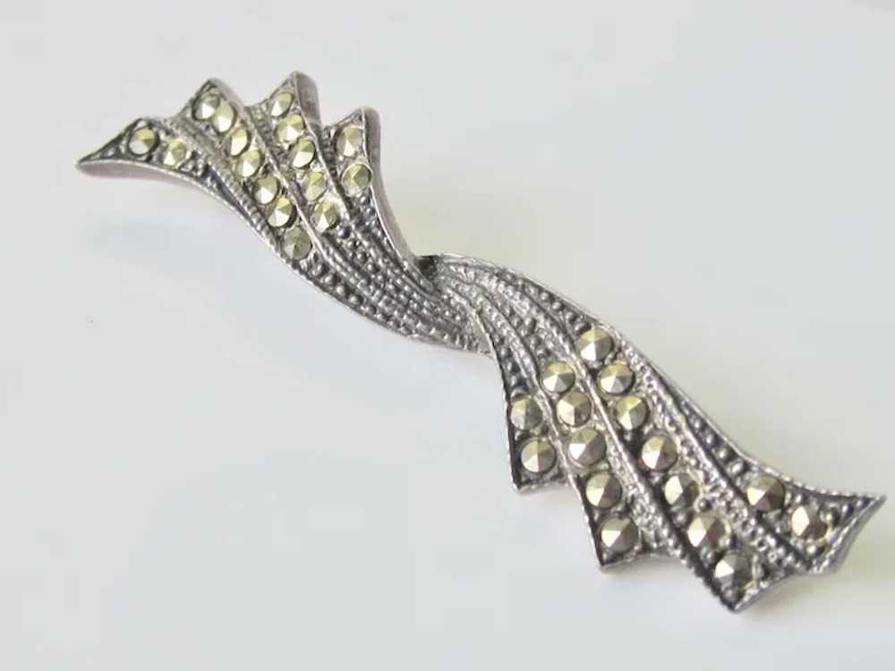 Art Deco Sterling Silver Twisted Bow Brooch With … - image 5