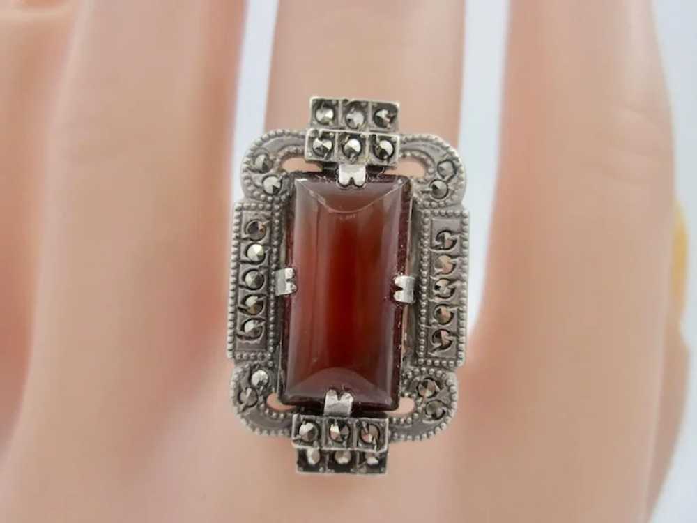 Vintage Art Deco Sterling Silver Cornelian Ring W… - image 2