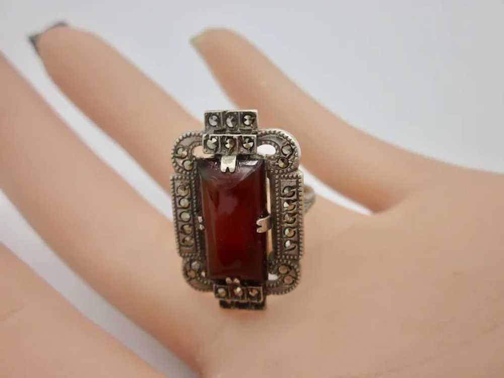 Vintage Art Deco Sterling Silver Cornelian Ring W… - image 6