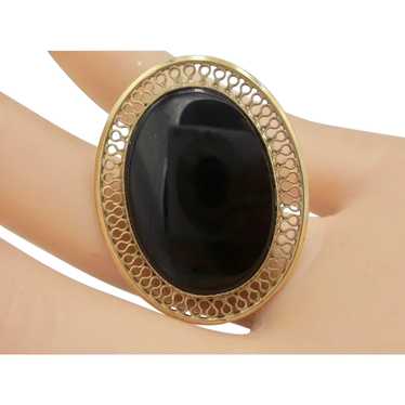 Vintage 12K Gold-Filled Black Onyx Brooch/Pendant - image 1