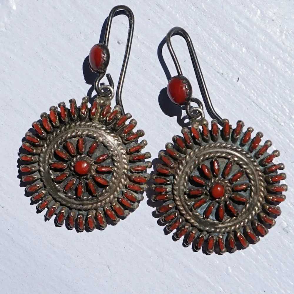 Vintage Zuni Mediterranean Red Coral  Earrings - image 11