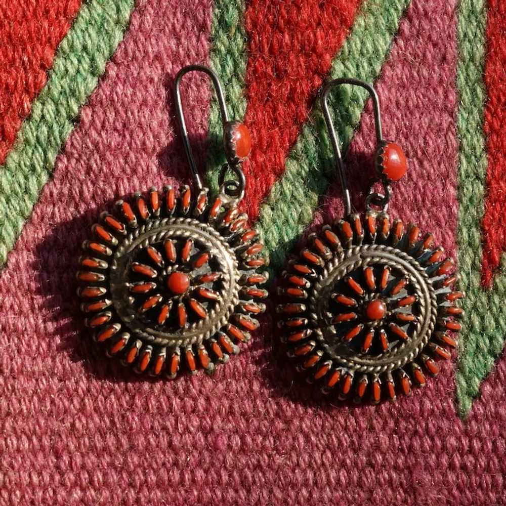 Vintage Zuni Mediterranean Red Coral  Earrings - image 4