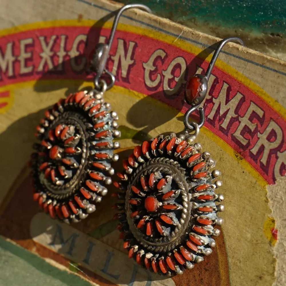 Vintage Zuni Mediterranean Red Coral  Earrings - image 5