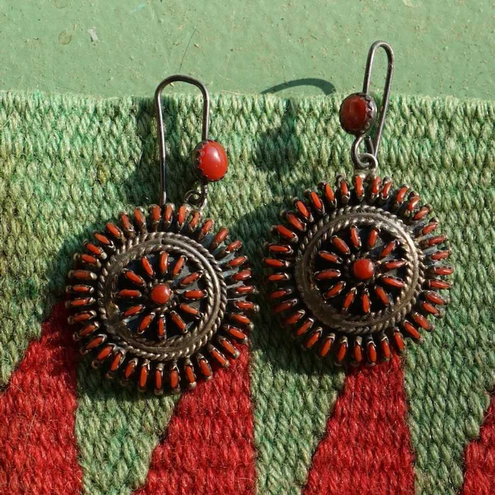 Vintage Zuni Mediterranean Red Coral  Earrings - image 6